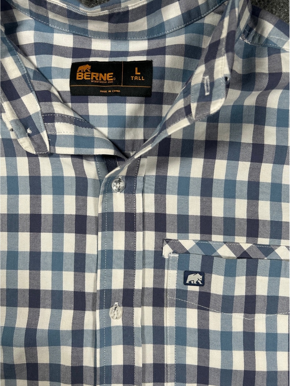 Berne Tall Large Blue and White Checkered Button-Up Shirt